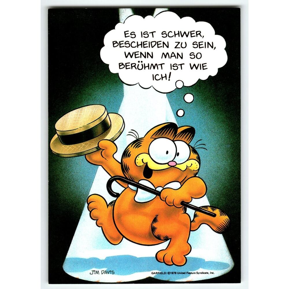 Vintage 1978 Garfield Postcard Jim Davis German Edition Spotlight Cartoon